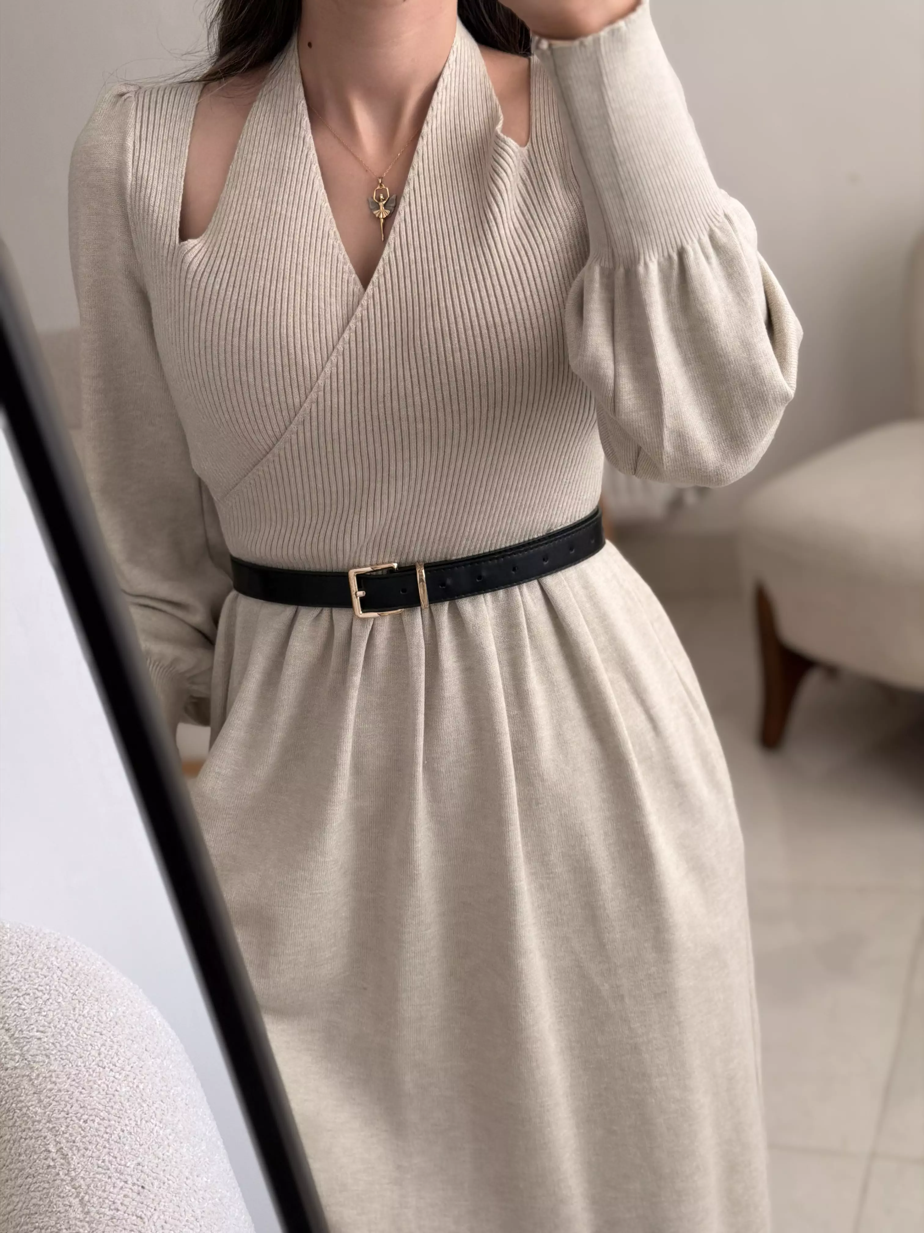 پیراهن بلند سرشانه باز 3486
